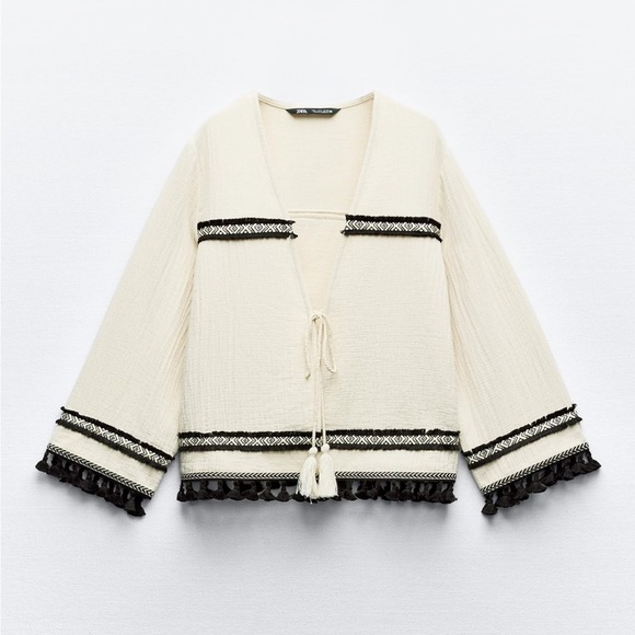 New ZARA Fringed Cuffs Passementerie Long Sleeve Jacket - Picture 7 of 14